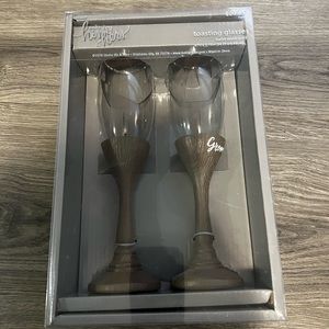 Bride and Groom wine glasses with faux wooden handles new not out of the box